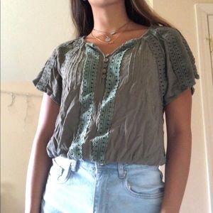Olive peasant top